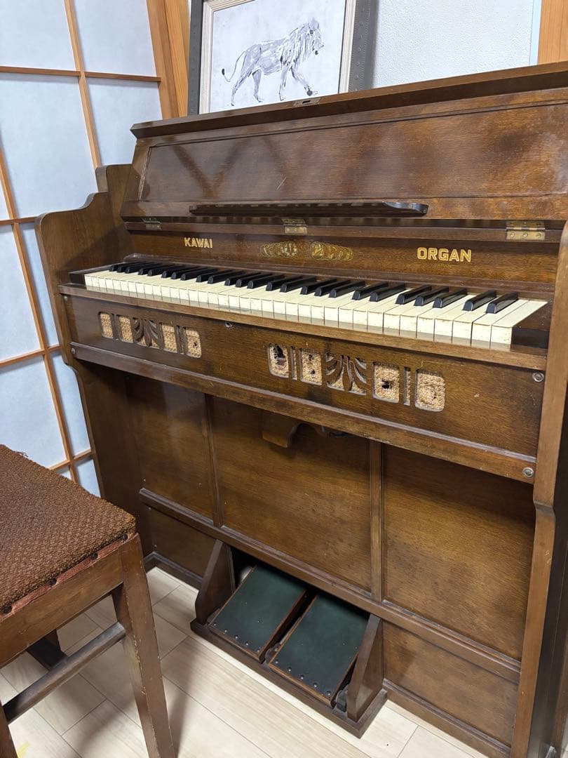 昭和初期 KAWAI 足踏みオルガン 約100年前 椅子付き アンティーク家具