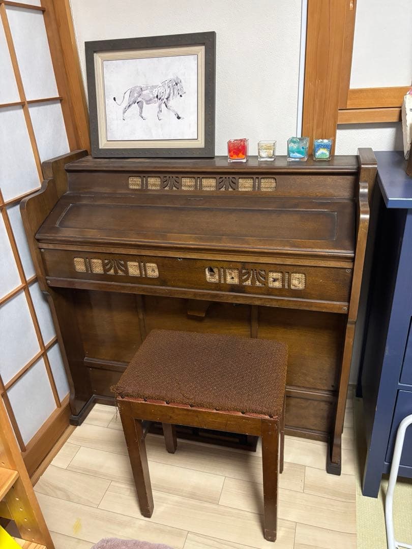昭和初期 KAWAI 足踏みオルガン 約100年前 椅子付き アンティーク家具