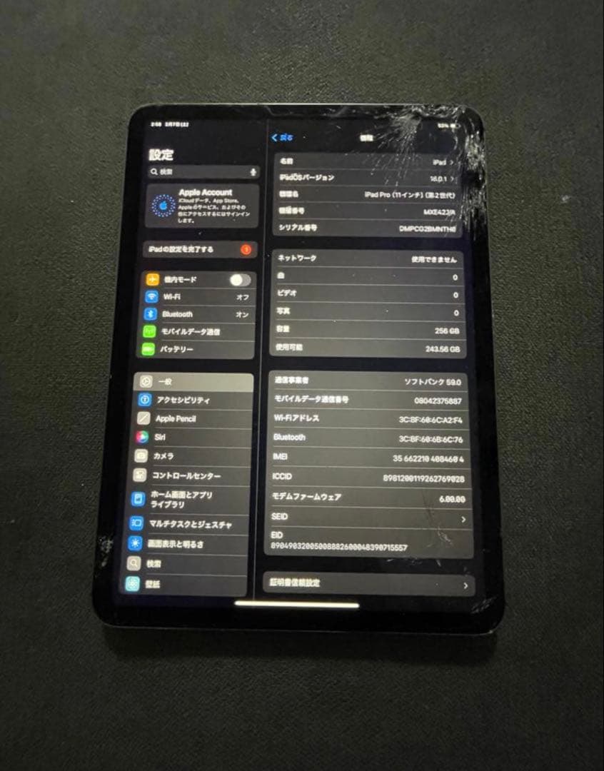 ipad pro 11 2世代　256GB セルラーモデル　完動品