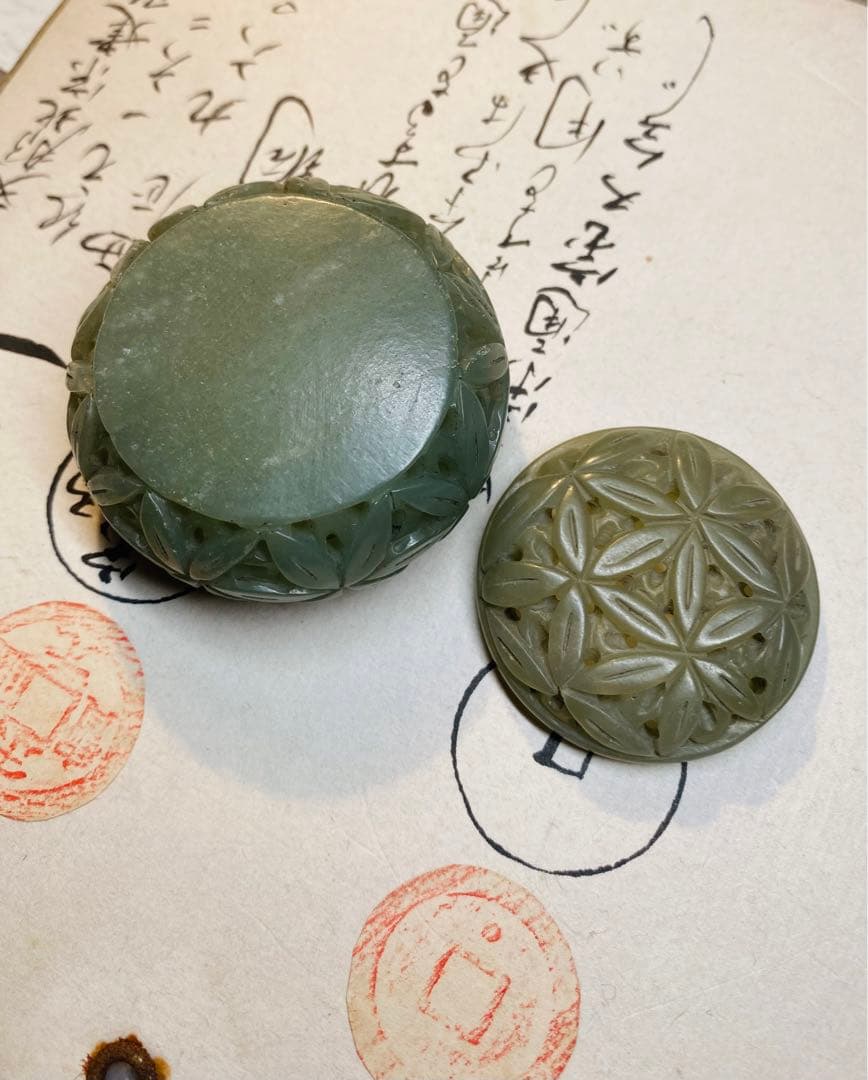 翡翠製　香炉　当時物　長期保管品
