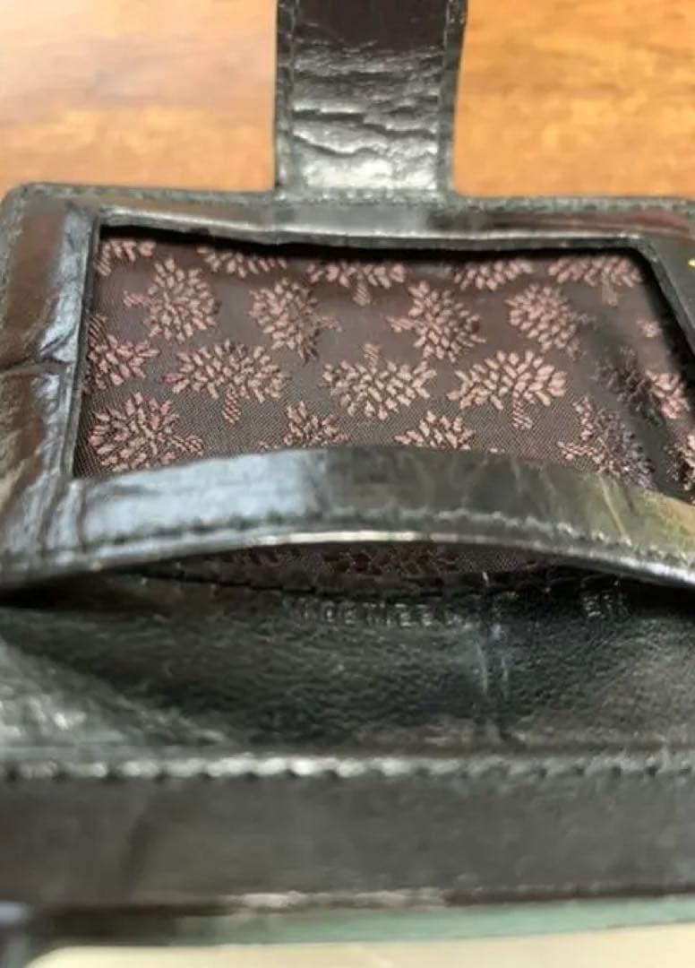 新品 MULBERRY マルベリー コンパクトミラー 鏡 手鏡 ミラー 革 黒