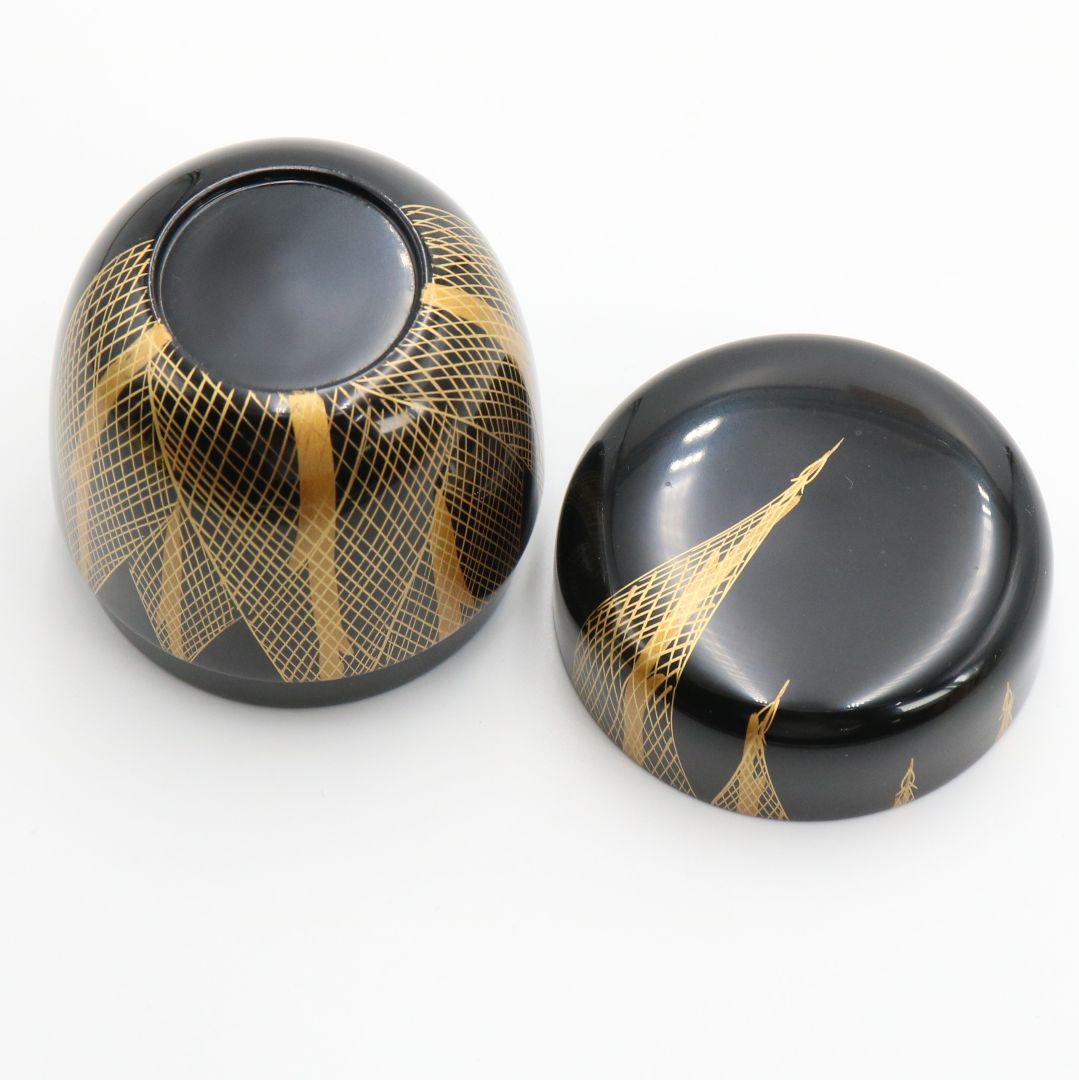 坪田春彦作 黒塗 干網蒔絵 中棗 茶道具　C424　NT4