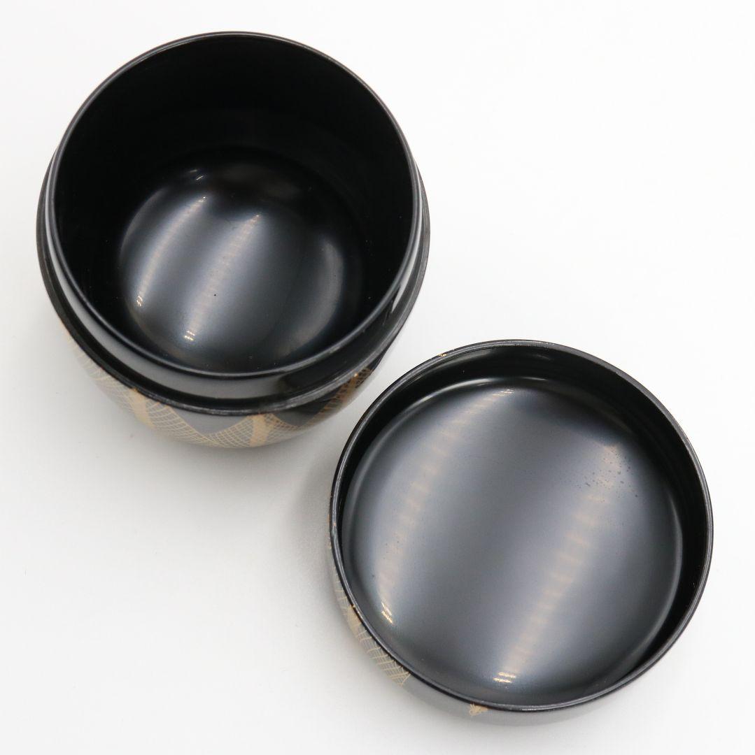 坪田春彦作 黒塗 干網蒔絵 中棗 茶道具　C424　NT4