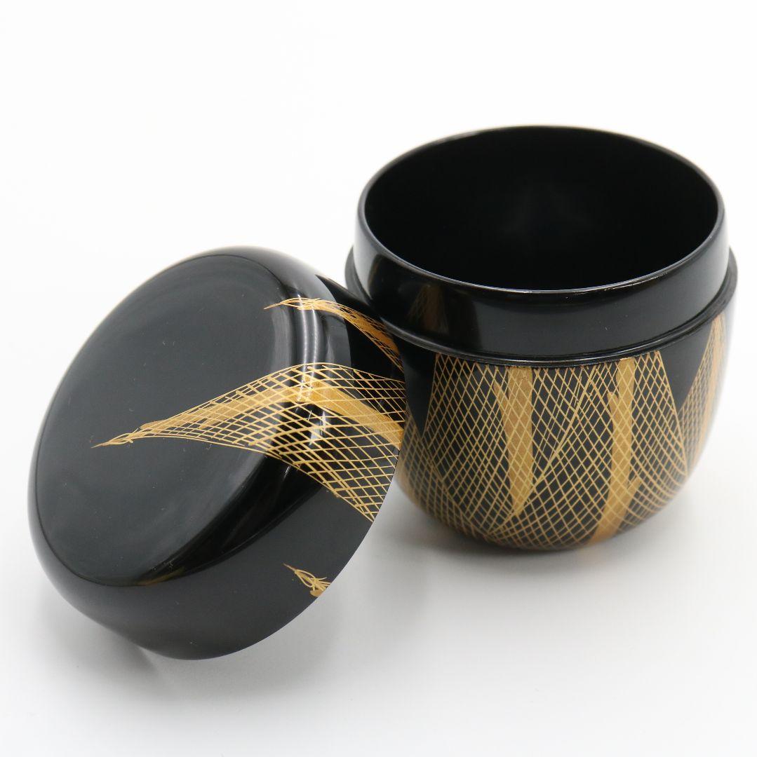 坪田春彦作 黒塗 干網蒔絵 中棗 茶道具　C424　NT4