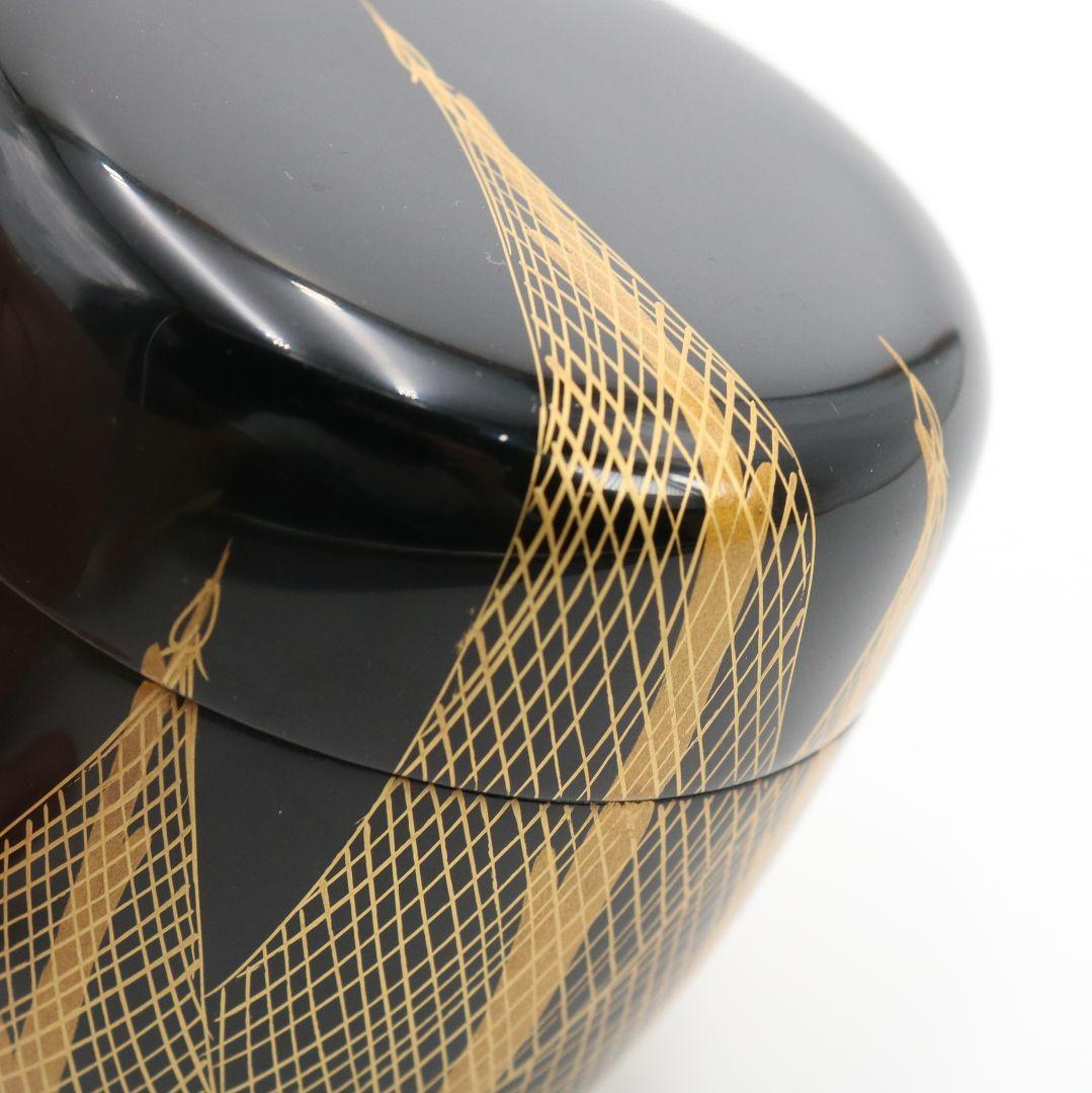 坪田春彦作 黒塗 干網蒔絵 中棗 茶道具　C424　NT4