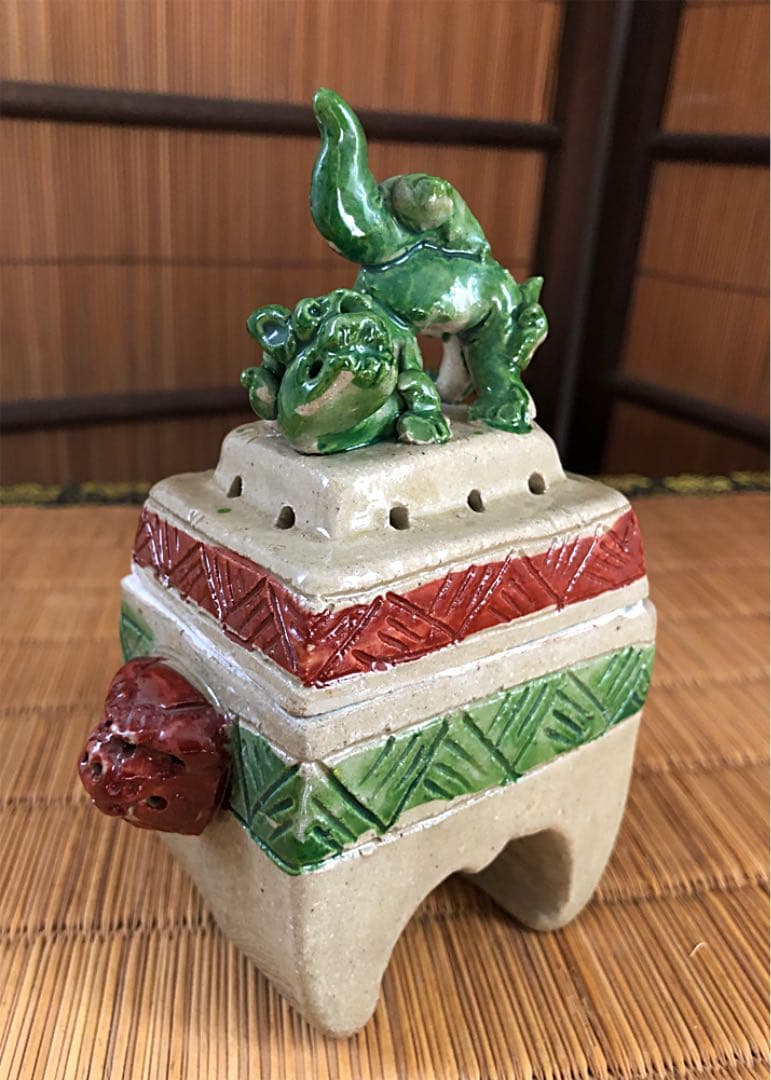 陶器 時代 獅子 香炉 在銘 仁王