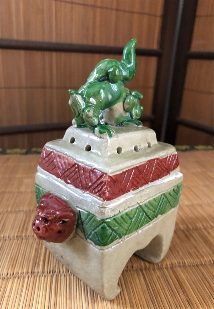 陶器 時代 獅子 香炉 在銘 仁王