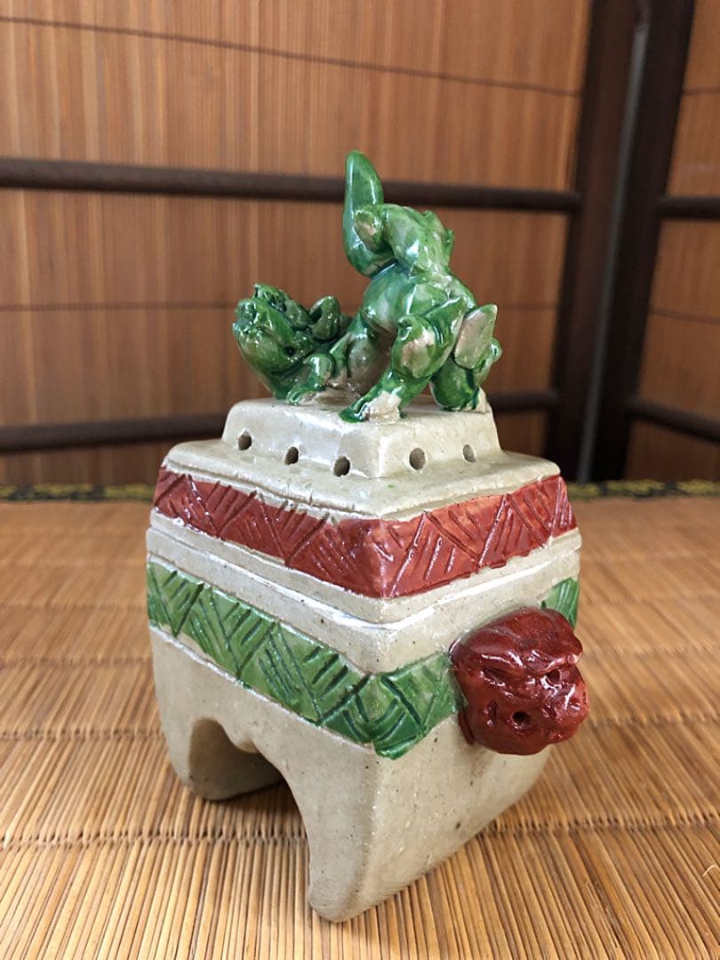 陶器 時代 獅子 香炉 在銘 仁王