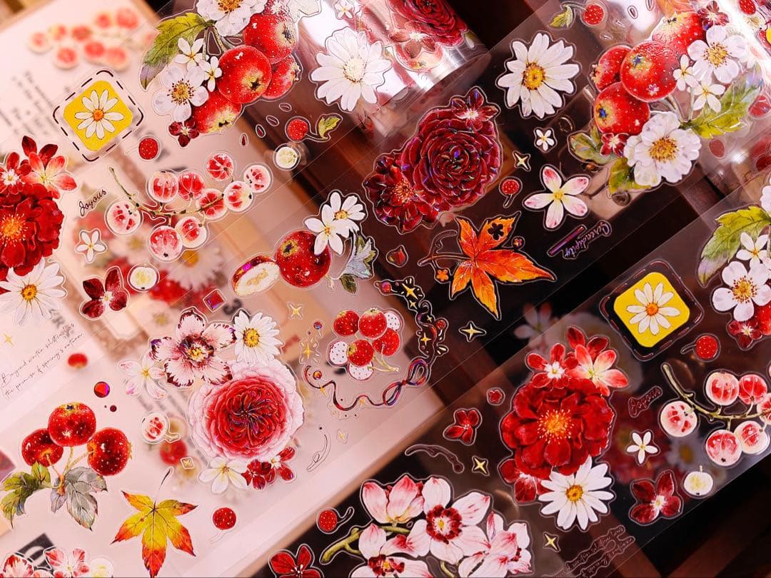 【9570】海外　6m巻　貝殻光カッティングマスキングテープ　果物　お花　装飾系