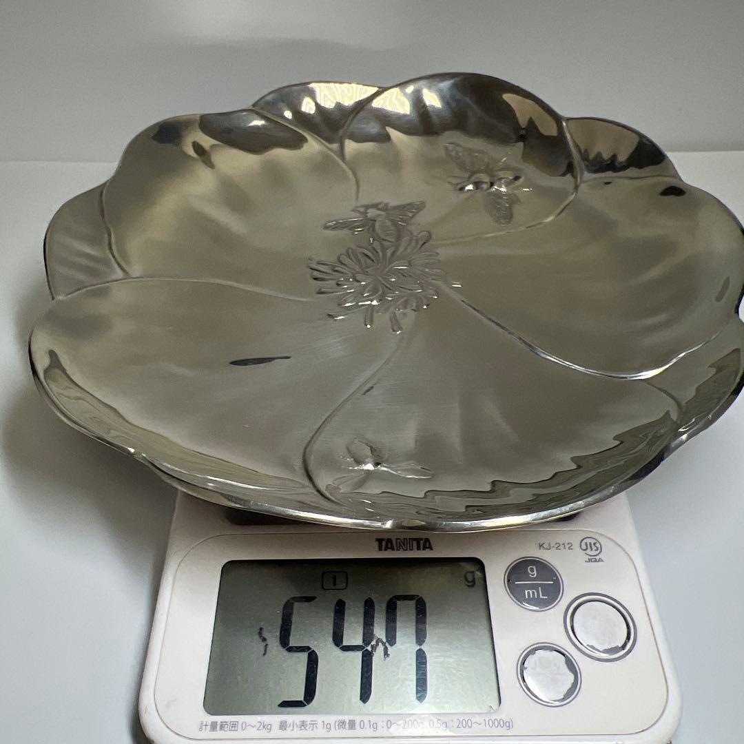 ドイツ　アンティーク　カイザージンKAYSERZINN虫と花彫金プレート547g