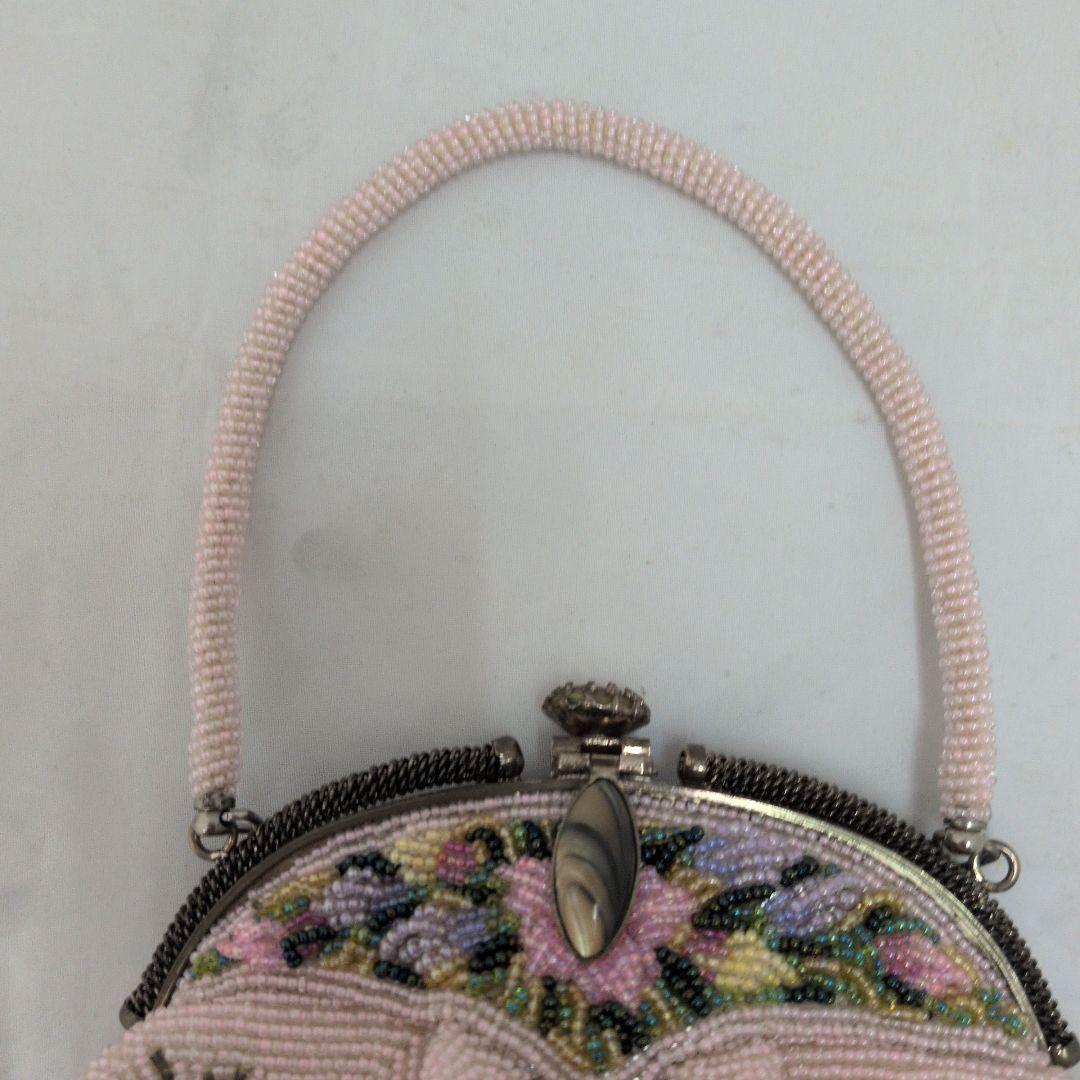 レトロなフラワーモチーフ ビーズ刺繍 ハンドバッグ