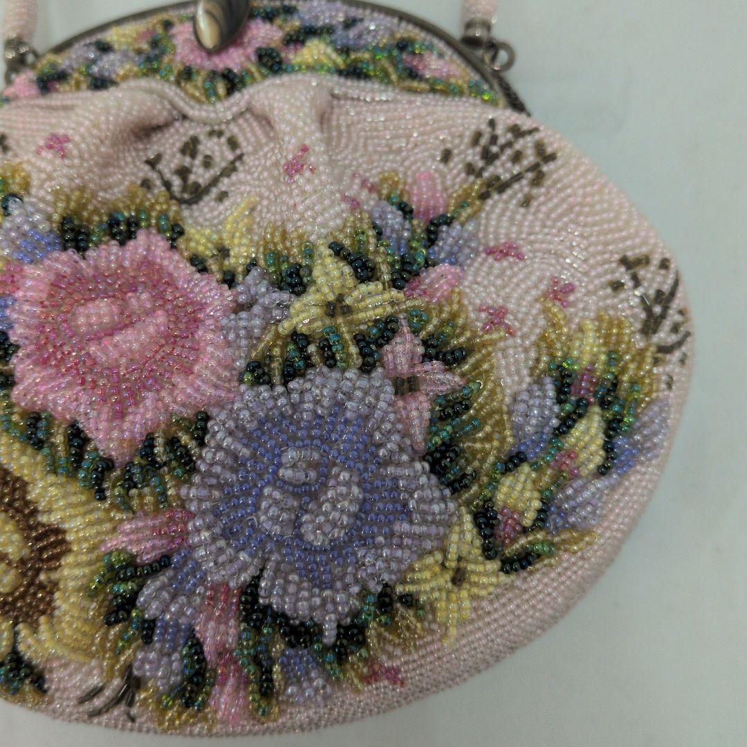 レトロなフラワーモチーフ ビーズ刺繍 ハンドバッグ