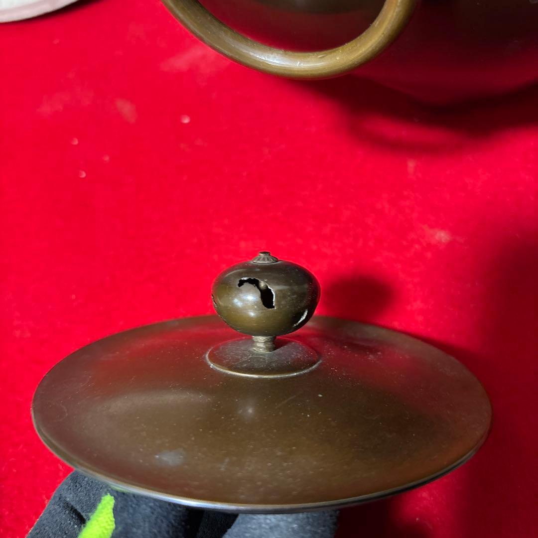 茶道具 釜 茶釜 唐銅 鬼面風炉 丸釜　底瓦あり箱付き最後値下げ