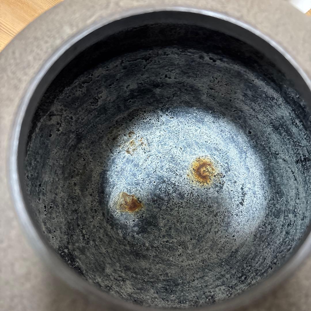 茶道具 釜 茶釜 唐銅 鬼面風炉 丸釜　底瓦あり箱付き最後値下げ
