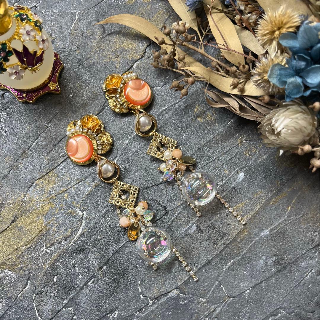 44 水入ガラスの華やかアクセサリー　ハンドメイド　ピアス・イヤリング
