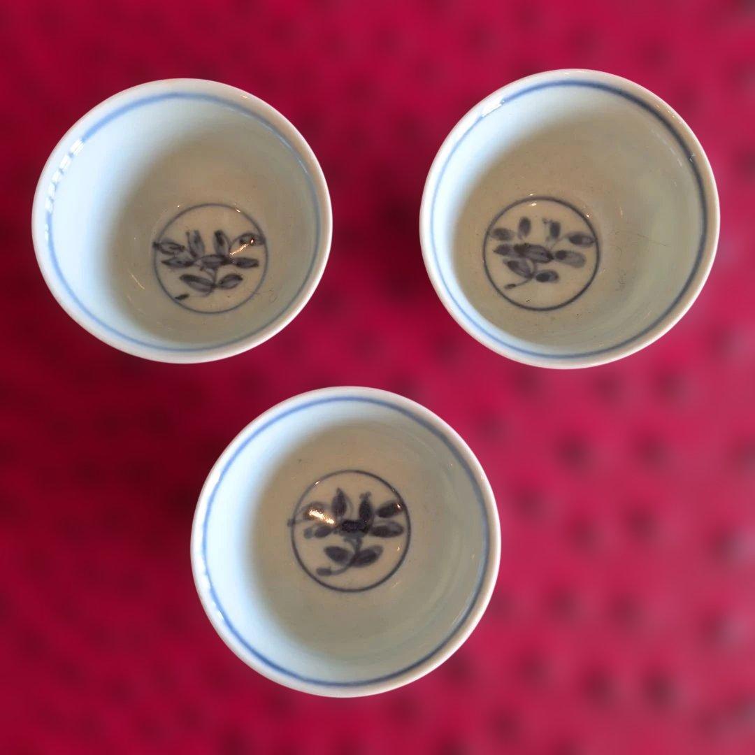清朝染付　兎図　煎茶碗(3客)