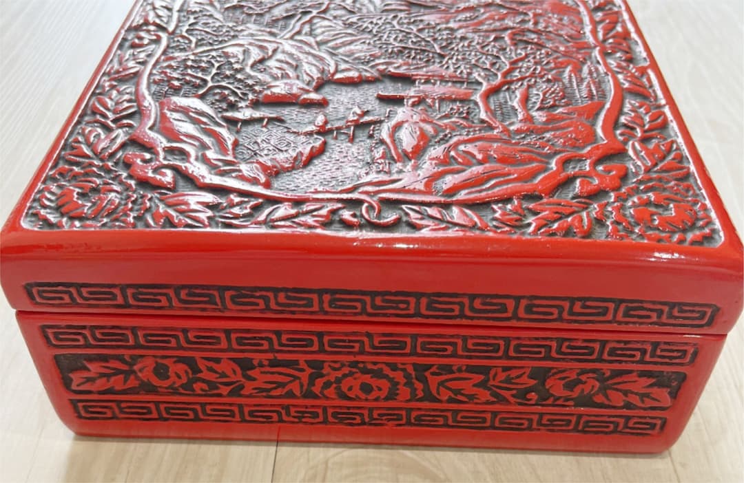 彫刻漆器 仙台堆朱の文箱 硯箱 未使用品