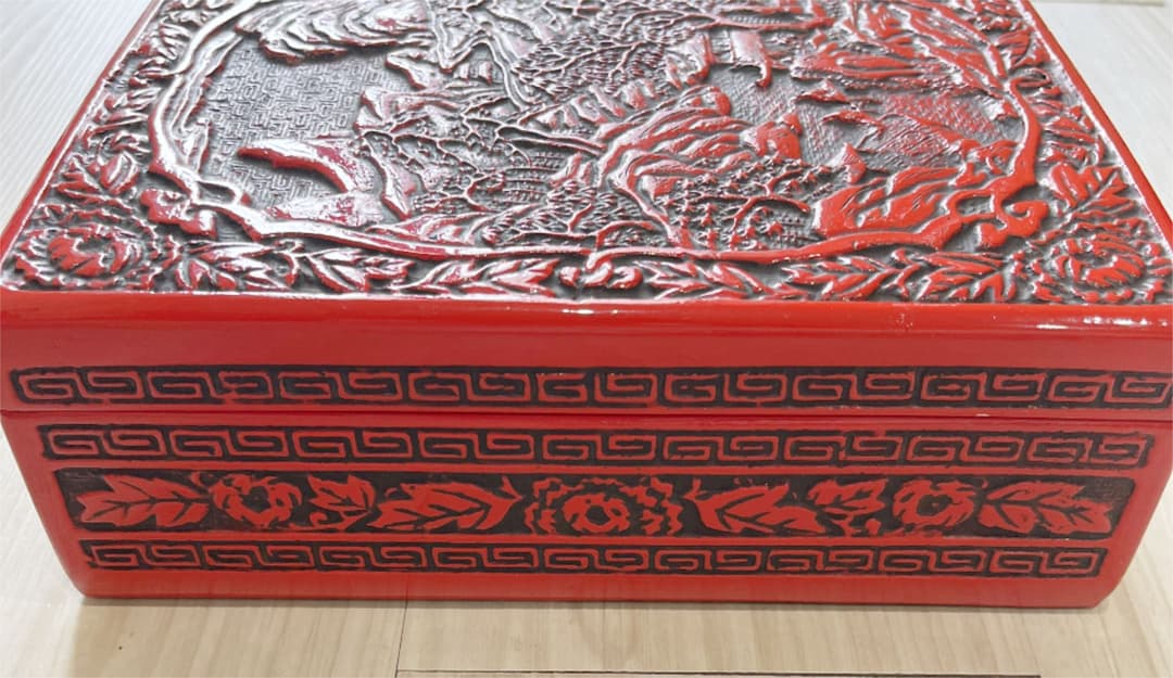 彫刻漆器 仙台堆朱の文箱 硯箱 未使用品