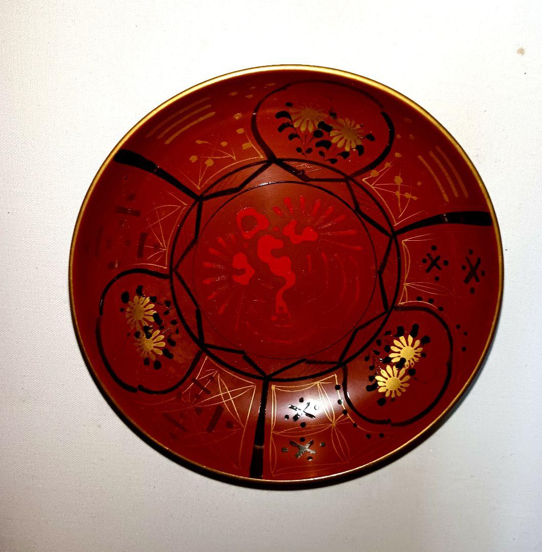 蔵出し蒔絵木皿５枚セット、(吉野塗、花紋蒔絵、菓子皿)