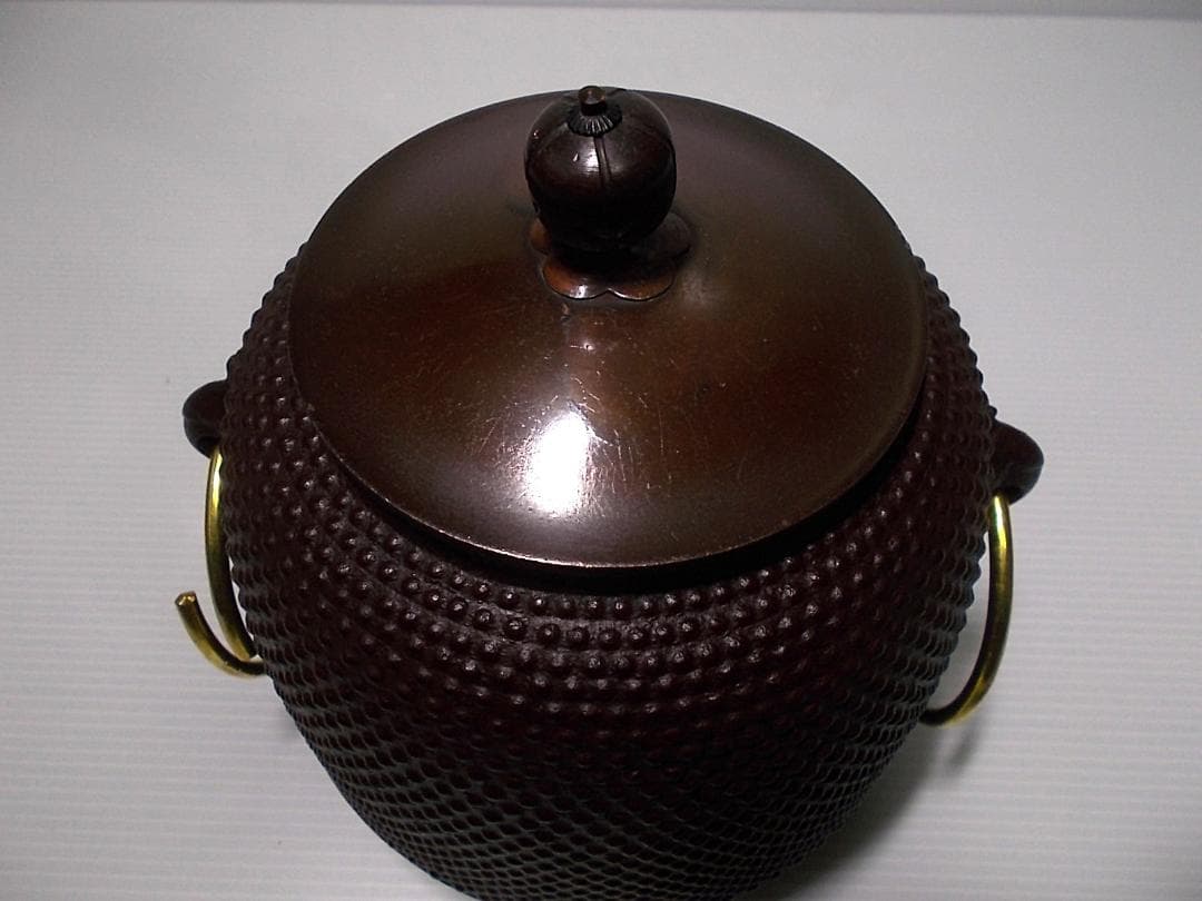 未使用 釜師:佐藤浄清 霰棗釜 茶釜 アラレ 真鍮製釜環 茶道具 送料込み
