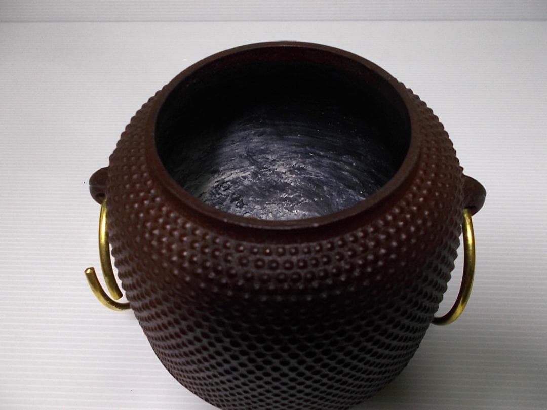 未使用 釜師:佐藤浄清 霰棗釜 茶釜 アラレ 真鍮製釜環 茶道具 送料込み