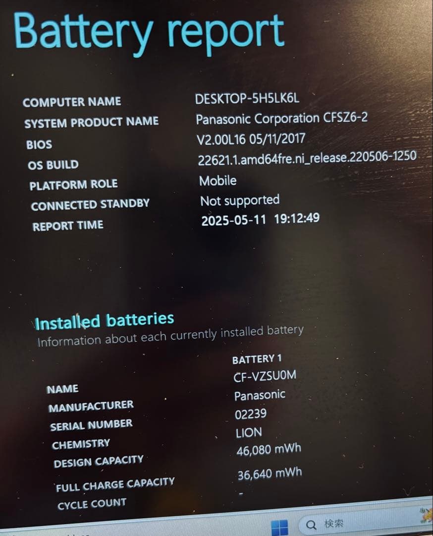 レッツノート パナソニック CF-SZ6 Win11 8GB SSD256GB