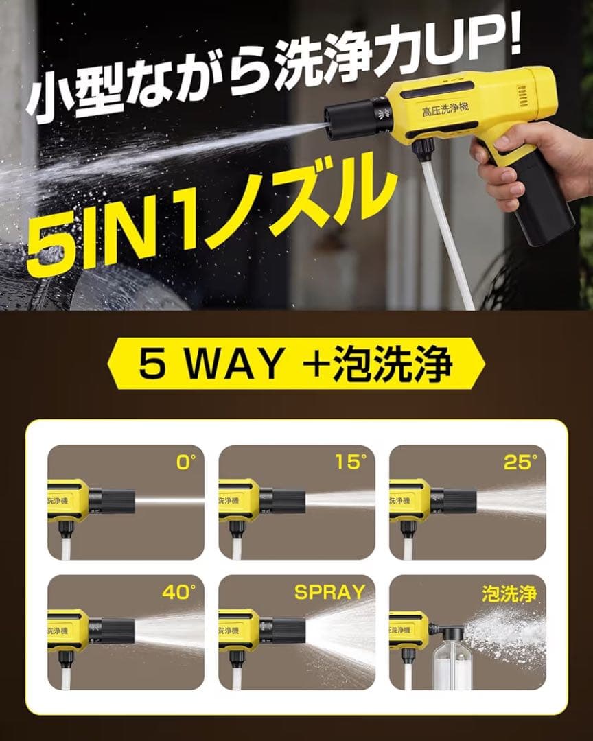 特価⭐️ コードレス高圧洗浄機 充電式 折畳式 洗車店プロ監修・8MPa超強水圧