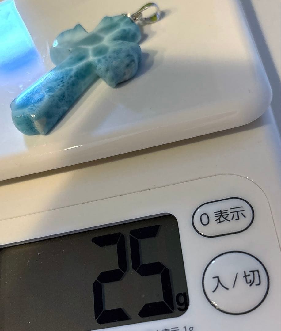 希少高品質　ラリマー　クロスペンダント　ドミニカ共和国産