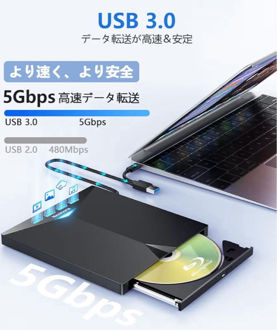 blu-ray 外付けドライブ USB3.0 USB-A＆Type-C両接続