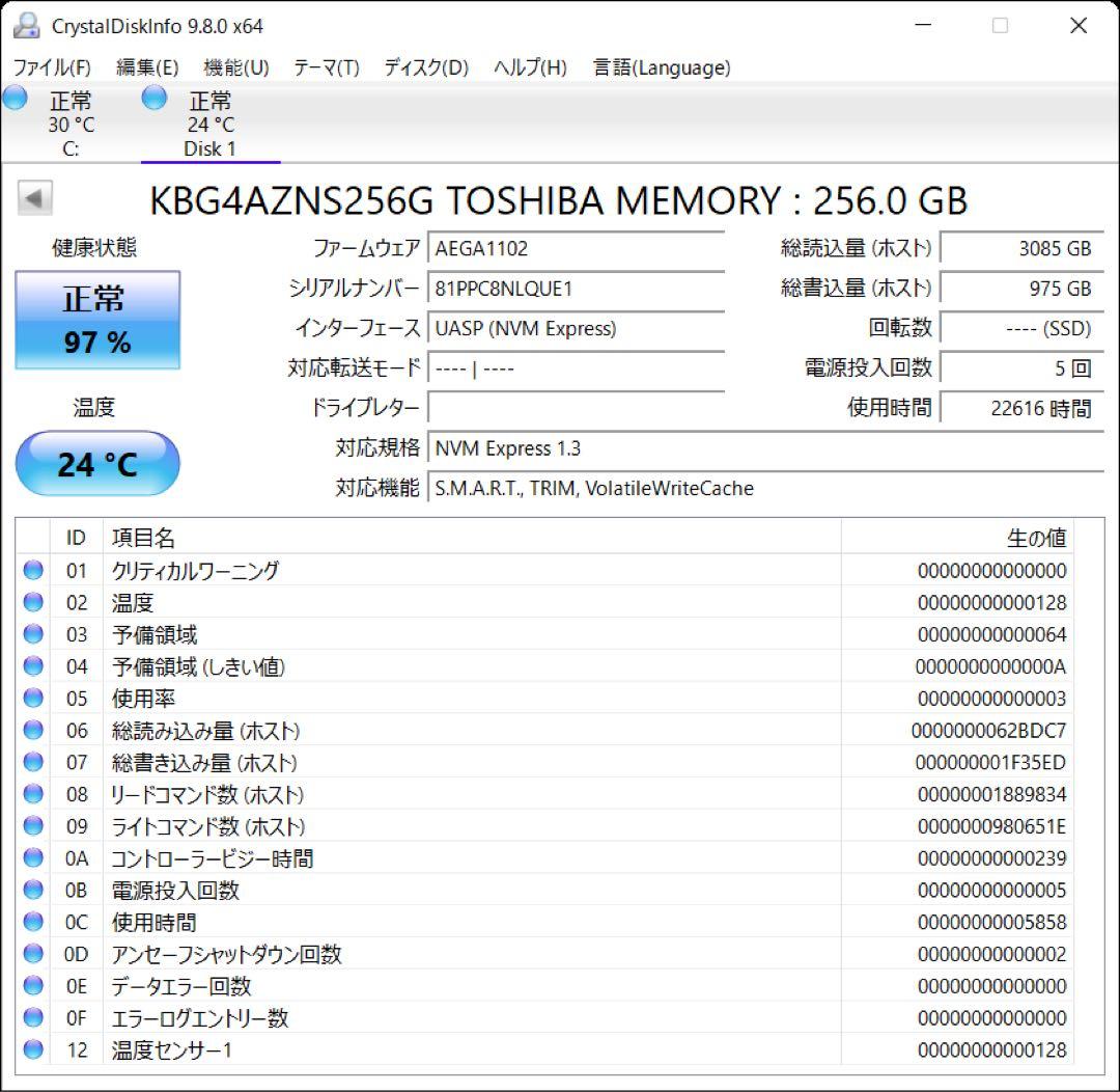 内蔵型SSD KIOXIA KBG4AZNS256G 256GB NVMe SSD