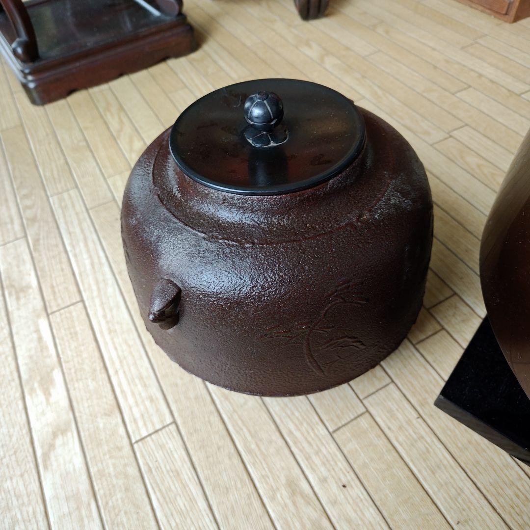 鋳鉄製 茶釜 花模様　創巧野々田製　風炉　セット