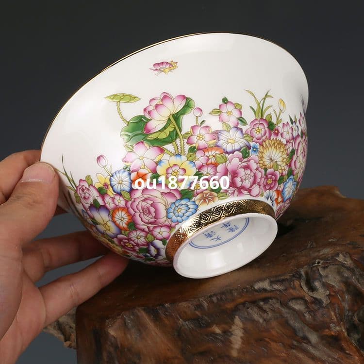 清乾隆琺瑯彩蒔金万花碗 景徳鎮 陶磁器 装飾品 現代工芸品 美術品 置物