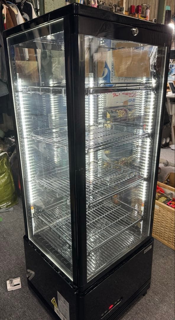 レマコム 4面ガラス冷蔵ショーケース 105L R4G-105SLB ブラック