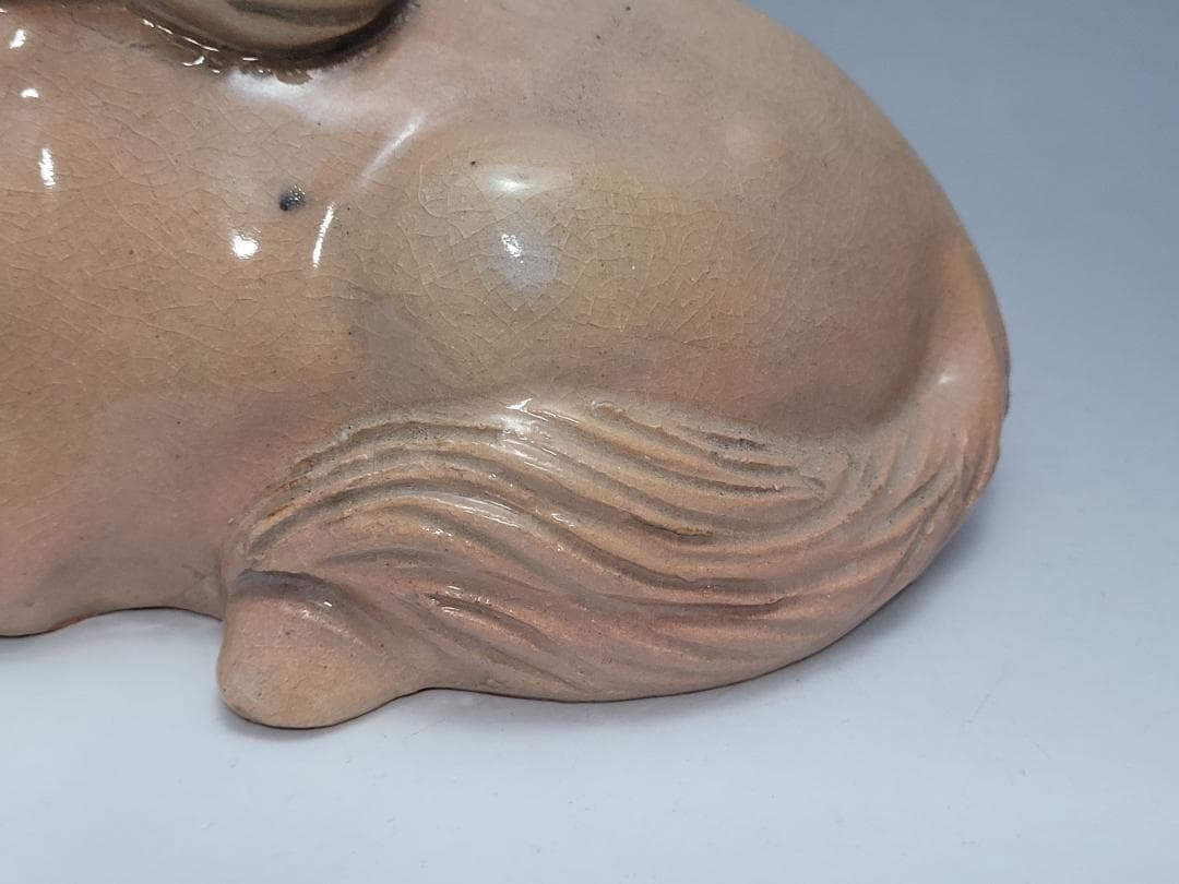 萩焼 唐津焼 中野霓林作 馬型 置物 在銘 幅約18.2cm