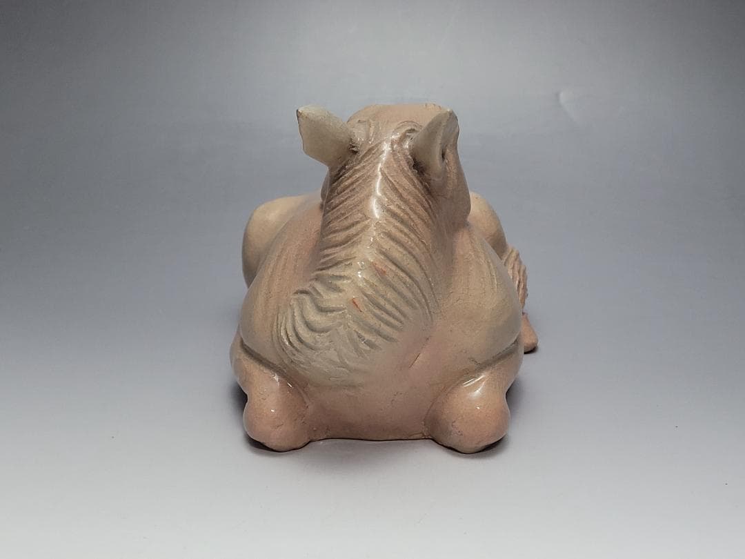 萩焼 唐津焼 中野霓林作 馬型 置物 在銘 幅約18.2cm
