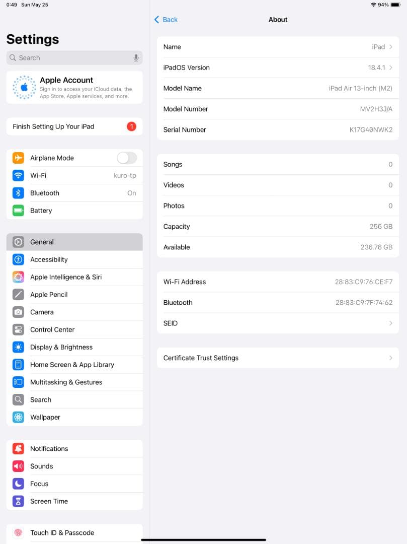 【美品】iPad Air M2 13インチ 256GB パープル