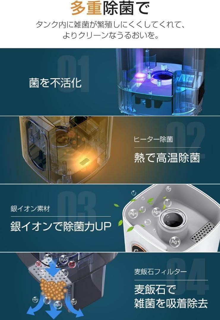 加湿器 大容量9L ハイブリッド式 加熱 超音波 知能恒湿 空気清浄 乾燥 花粉