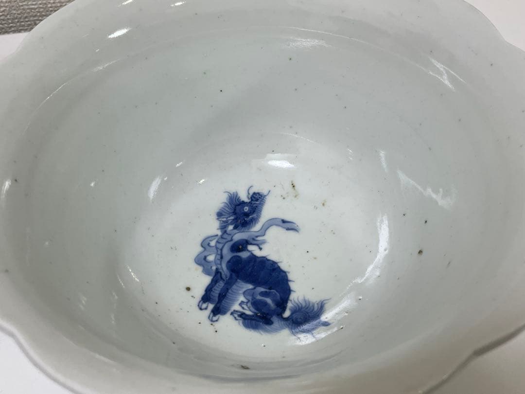 【現状品】古伊万里 陶器 染付 麒麟 菓子鉢 菓子器 アンティーク 割烹 2点
