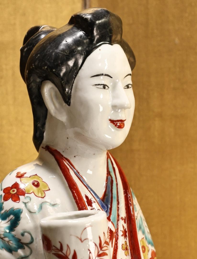 BK527　柿右衛門様式 色絵 陶器人形 元禄人形 美人人形 置物 古伊万里
