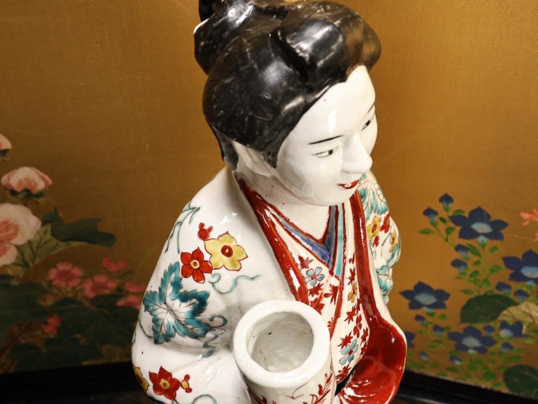 BK527　柿右衛門様式 色絵 陶器人形 元禄人形 美人人形 置物 古伊万里