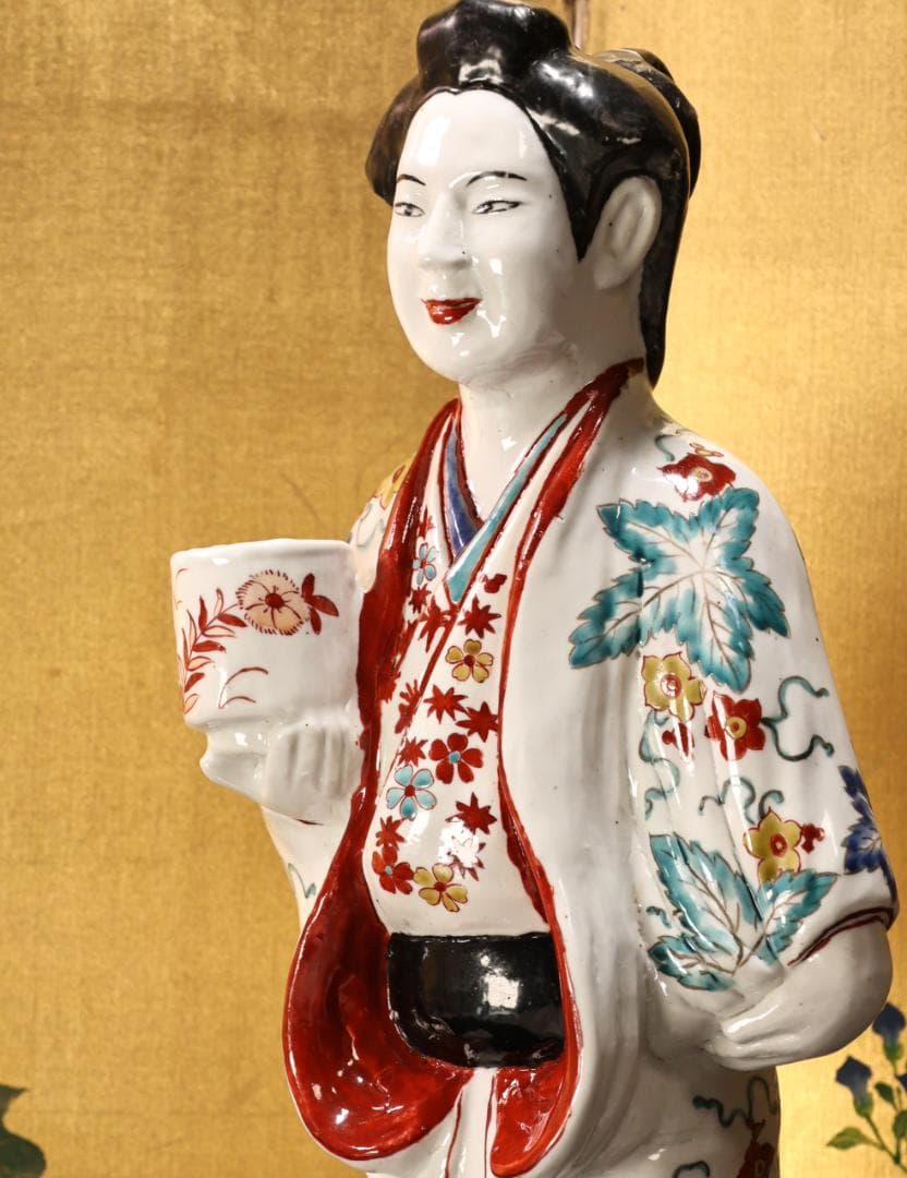 BK527　柿右衛門様式 色絵 陶器人形 元禄人形 美人人形 置物 古伊万里