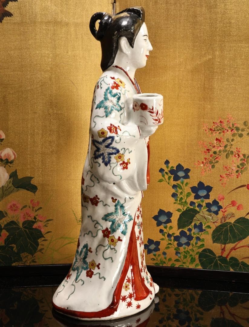 BK527　柿右衛門様式 色絵 陶器人形 元禄人形 美人人形 置物 古伊万里