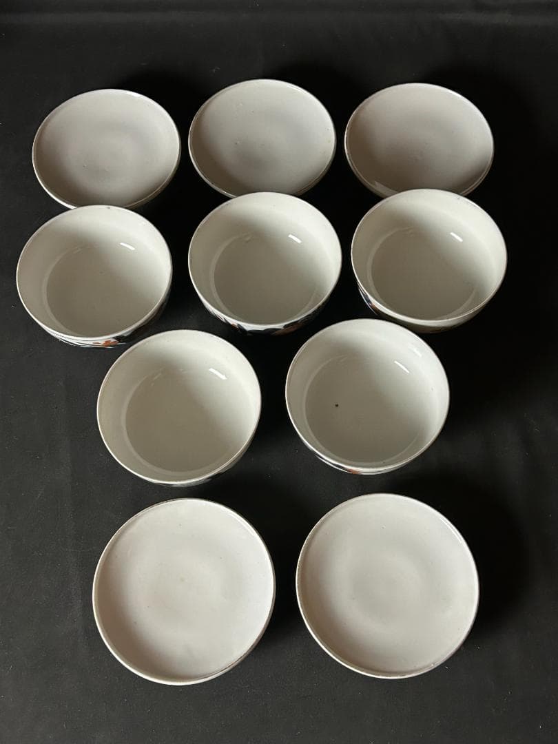 古伊万里 染錦 金彩 花蝶図 蒸茶碗 5客 江戸後期 67