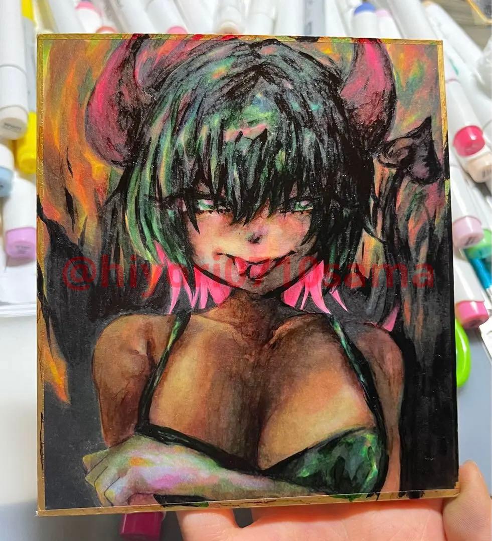 【443】 オリジナル 手描きイラスト 絵 小色紙 直筆原画 一点物 コラージュ