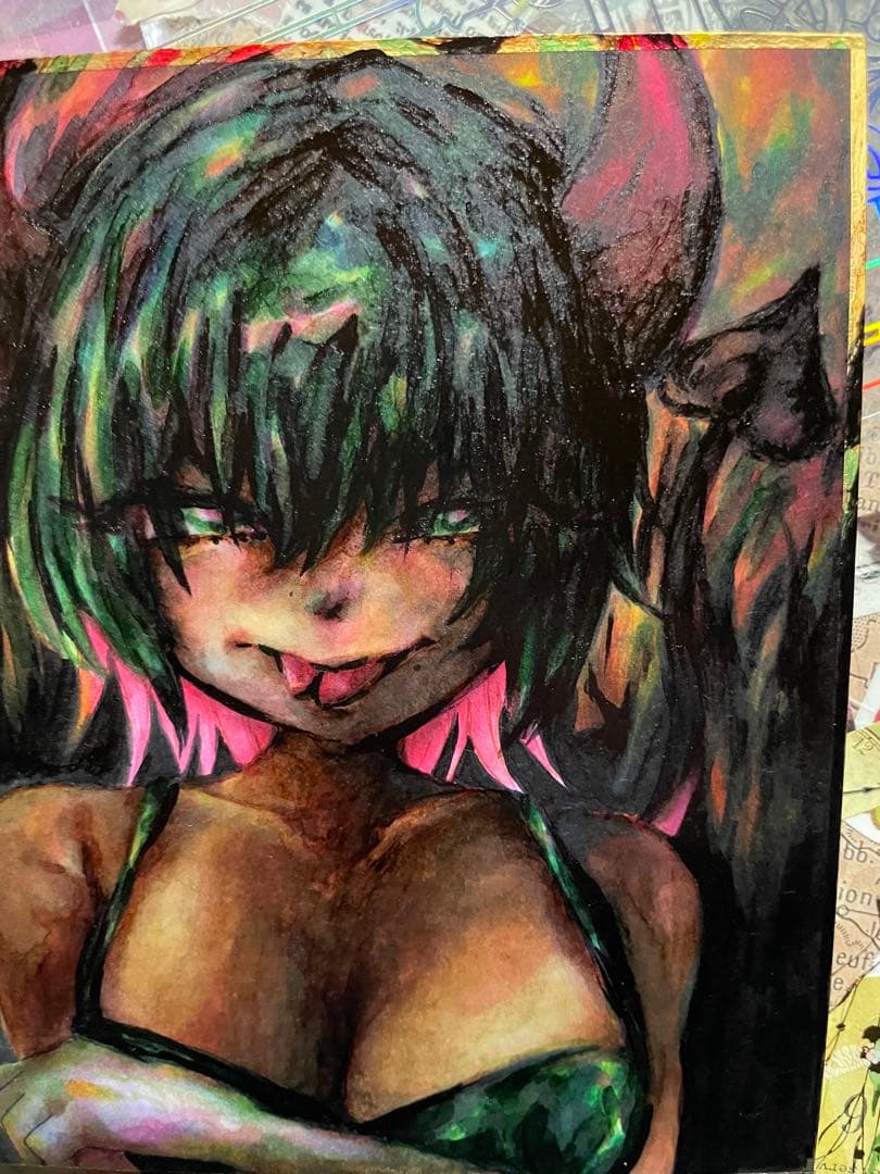 【443】 オリジナル 手描きイラスト 絵 小色紙 直筆原画 一点物 コラージュ
