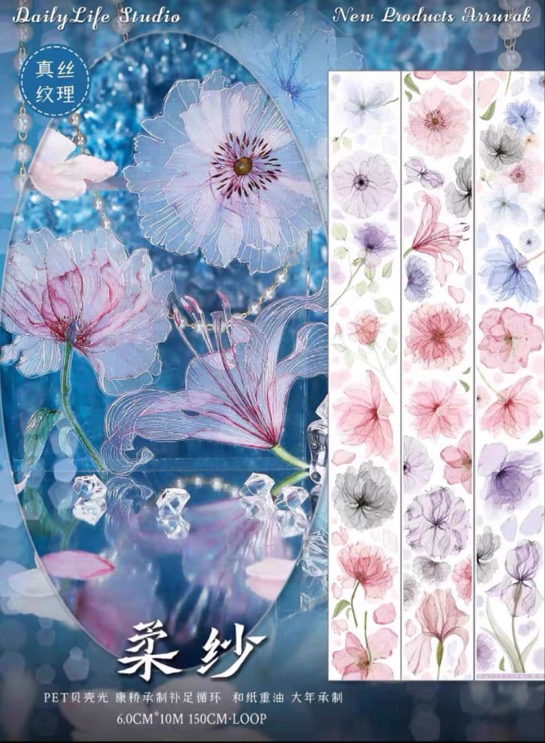 切売 717★ 海外 マスキングテープ マステ PET 装飾 花 3D珠光