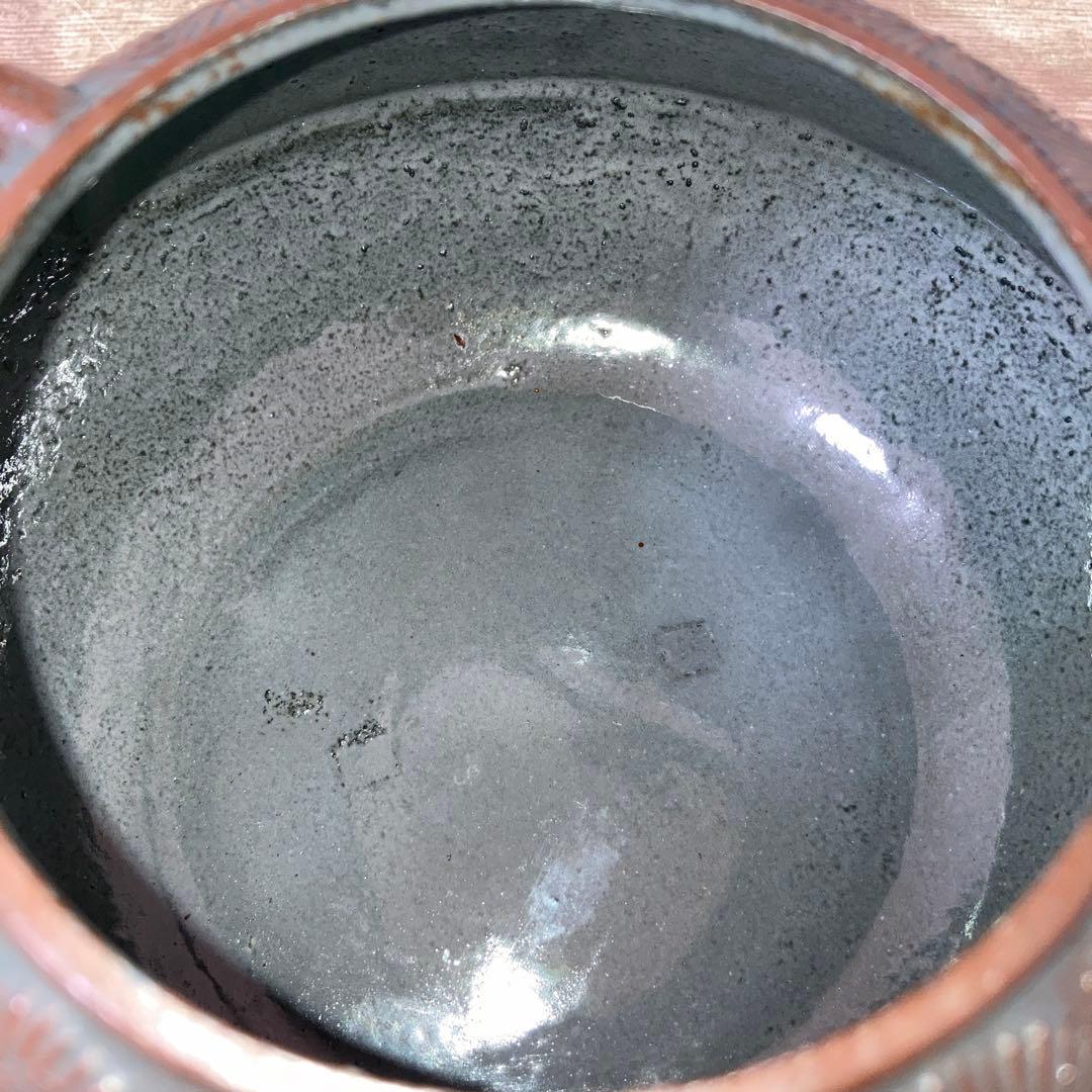 南部鉄器　鉄瓶　老舗丸善 南部盛栄堂（及源）松葉文　松ぼっくり摘み　ホーロー加工