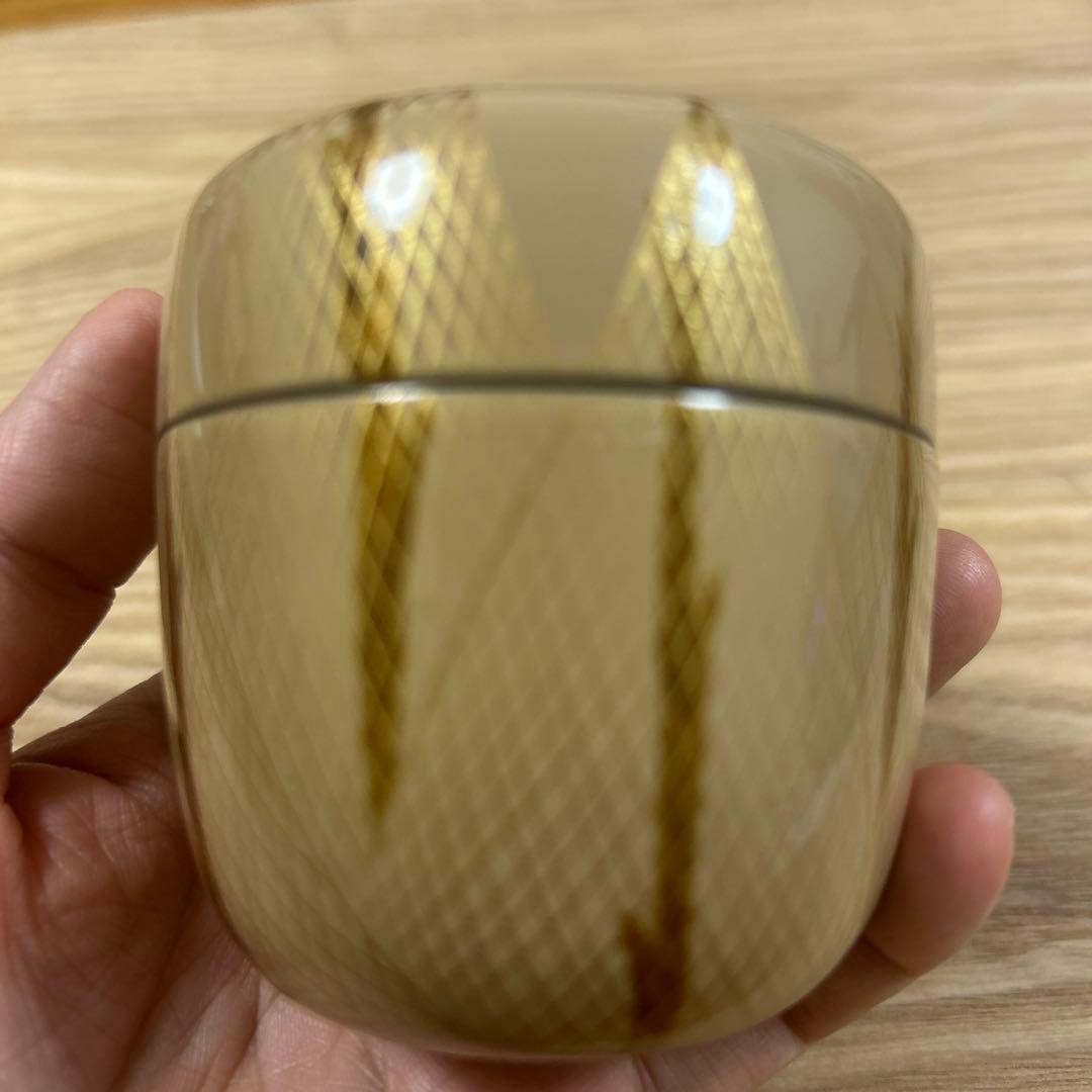 茶道具 茶器 白塗 干網蒔絵 中棗 泉帆　漆器 抹茶 棗 共箱