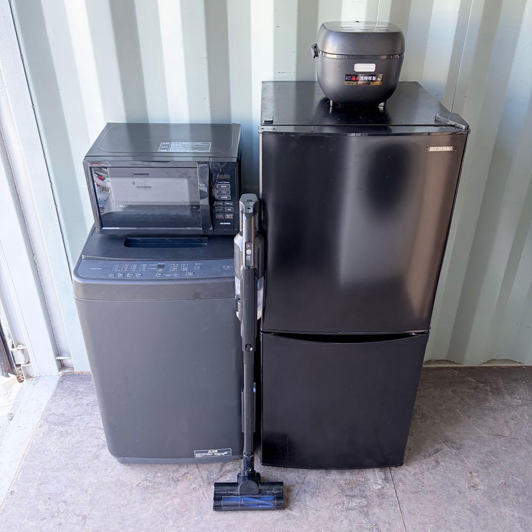 運搬取付無料！ブラック純正IRIS冷蔵庫洗濯機・レンジ掃除機＋炊飯器5点セット！