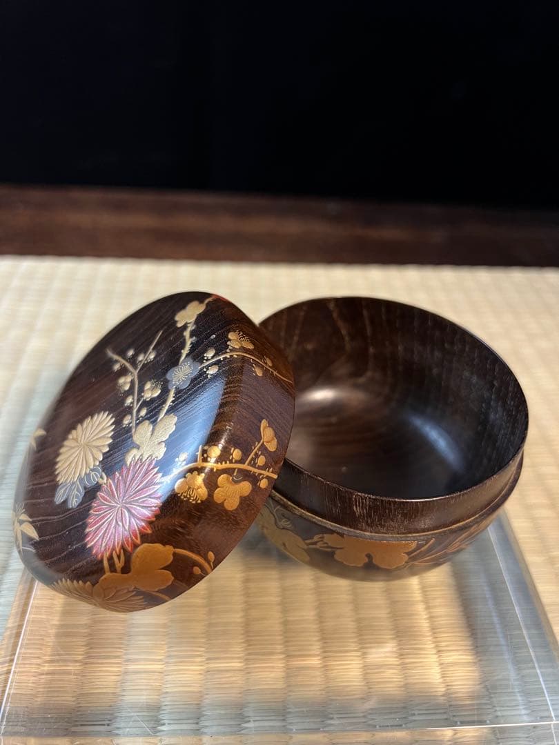 金箔装飾 木製 茶道具 棗　骨董　金蒔絵　共箱 香合 茶碗　香道具　工芸品